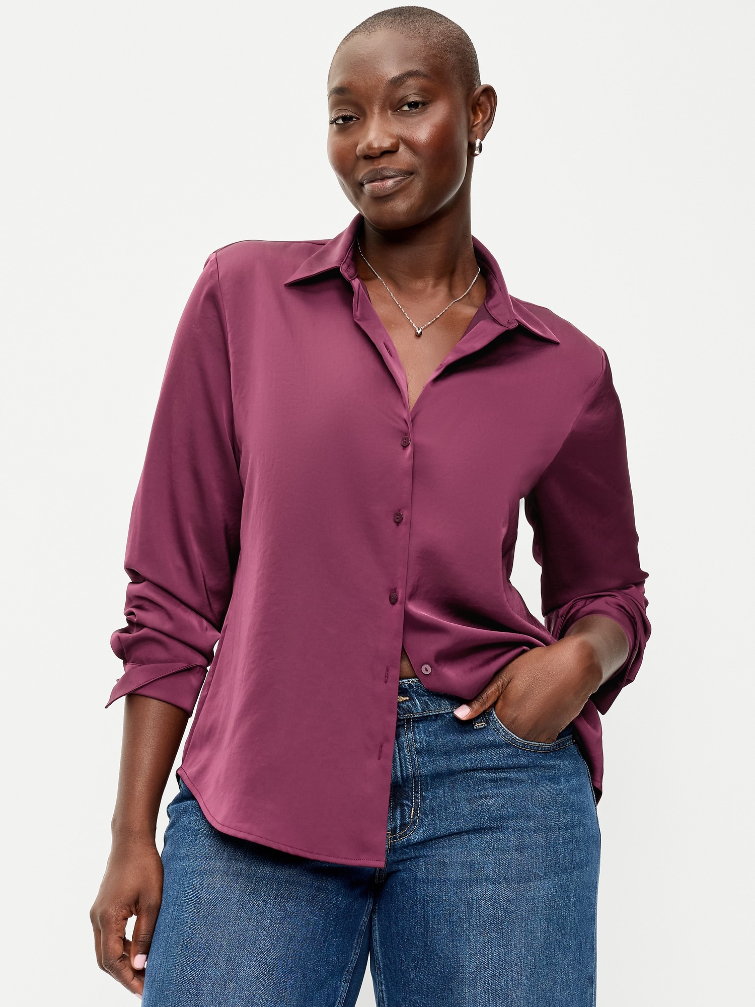Satin Button-Down Shirt