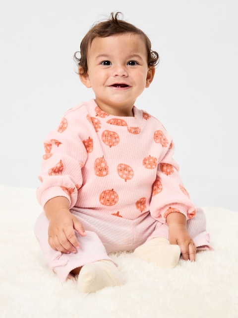 Printed Ribbed Sweatshirt and Wide-Leg Pants Set for Baby