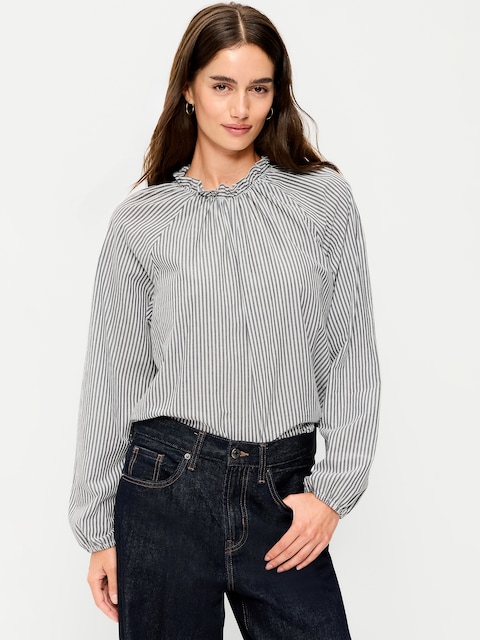 HAUT ÉVASÉ À MANCHES LONGUES ET ENCOLURE À VOLANTS - Ls Ruffle Neck Aline Top
