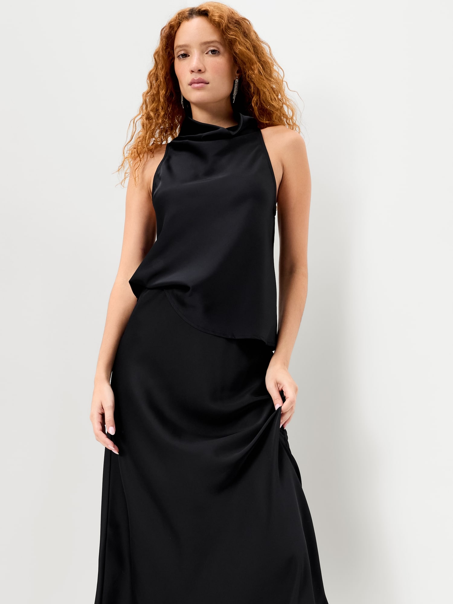 Satin Cowl-Neck Tank Top