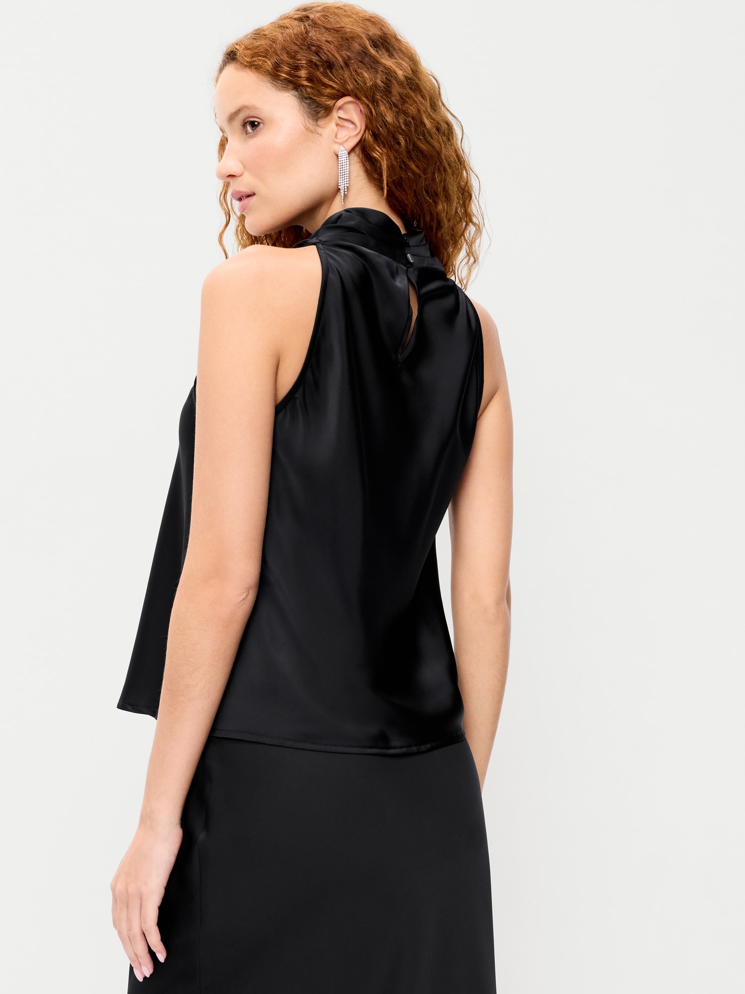 Satin Cowl-Neck Tank Top