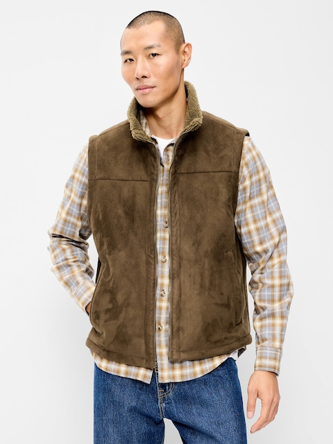 Faux-Suede Sherpa-Lined Vest