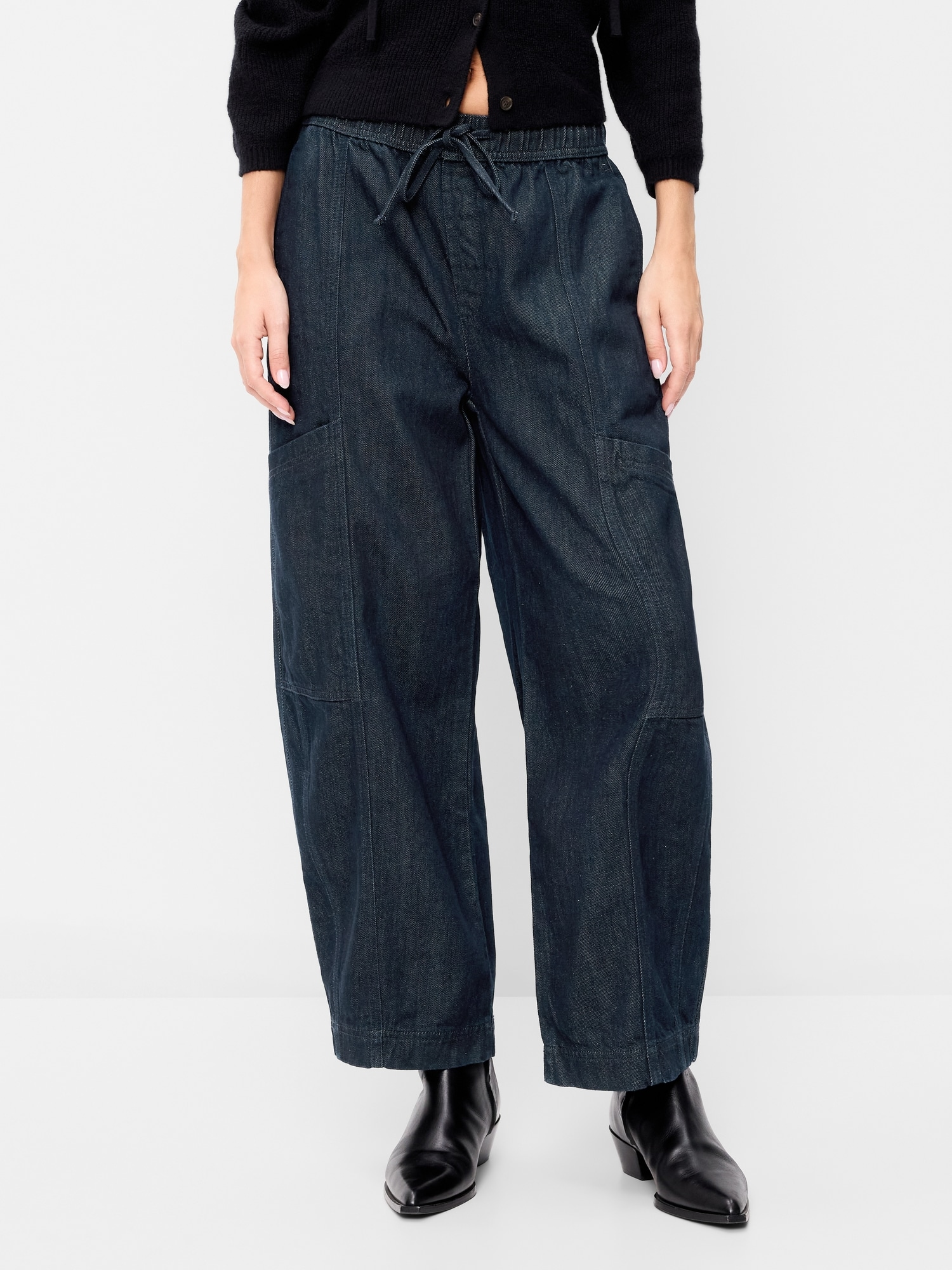 Mid-Rise Barrel-Leg Utility Pants