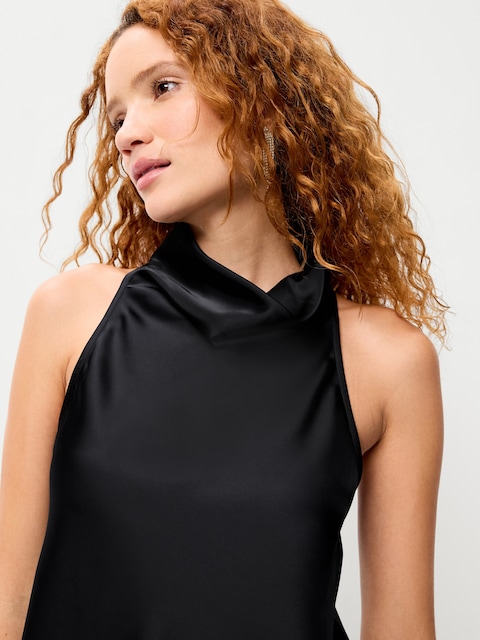 Satin Cowl-Neck Tank Top