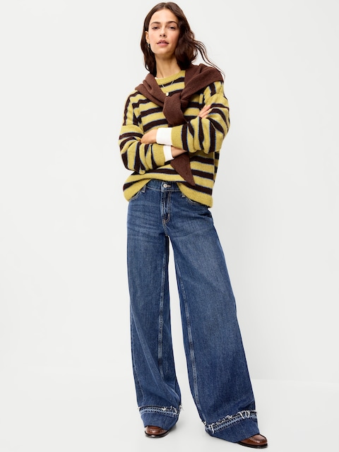 Loose Cozy Wool-Blend Crew-Neck Sweater