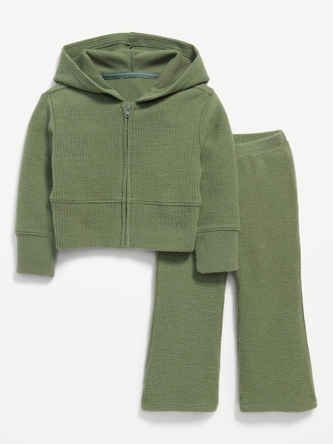 Cozy Ribbed Hoodie and Flared Pants Set for Toddler Girls