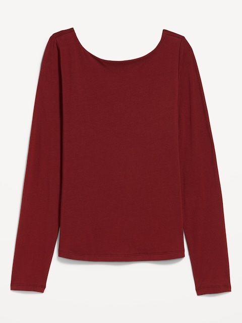 Hug Double-Layer Long-Sleeve Scoop-Back Top