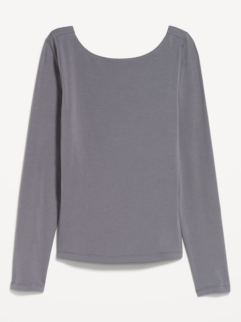 Hug Double-Layer Long-Sleeve Scoop-Back Top