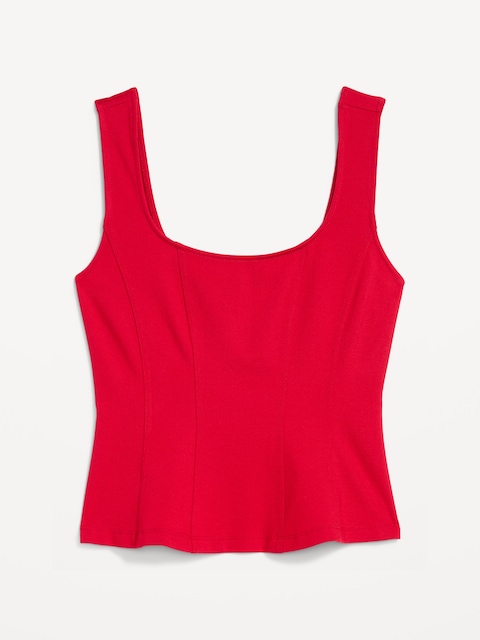Square-Neck Ponte Peplum Tank Top