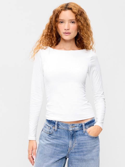 Hug Double-Layer Long-Sleeve Scoop-Back Top