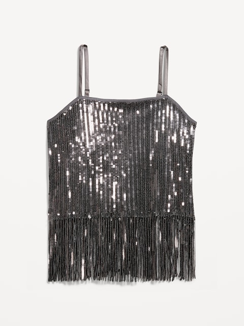 Sequin Fringe-Hem Cami Top