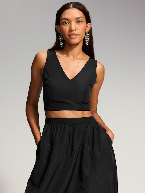Sleeveless Taffeta Crop Top