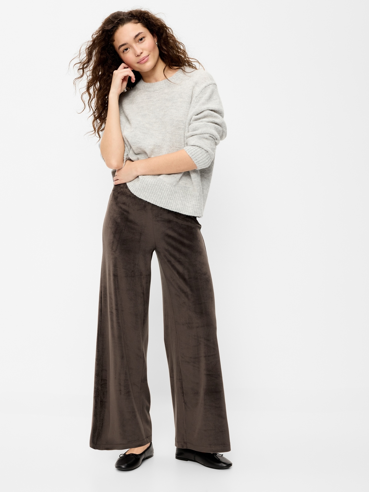 High-Waisted Velour Super Wide-Leg Leggings