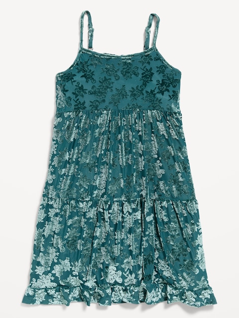 ROBE AJUSTÉE ET ÉVASÉE SANS MANCHES EN VELOURS À MOTIF FLORAL POUR FILLE