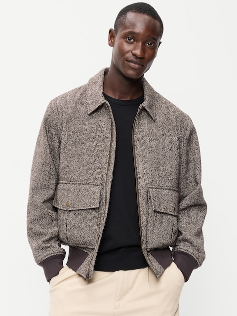 BLOUSON D'AVIATEUR À GLISSIÈRE EN MÉLANGE DE LAINE