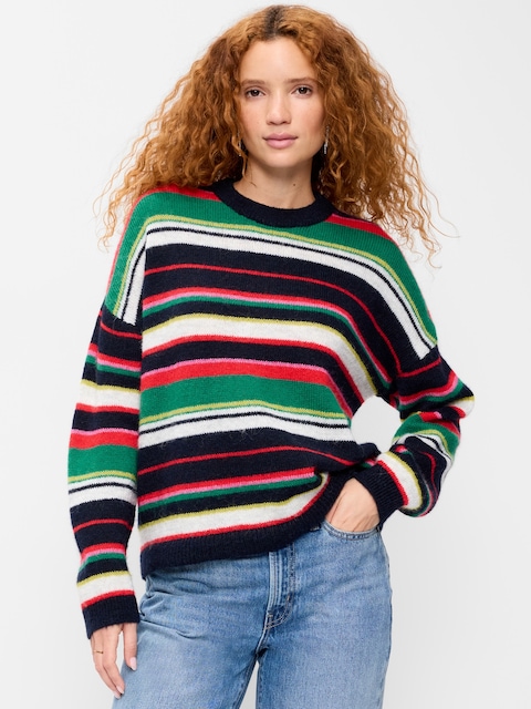 Loose Cozy Wool-Blend Crew-Neck Sweater