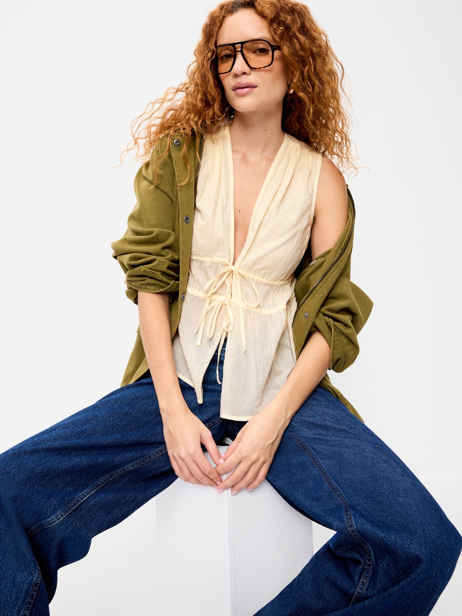 Sleeveless V-Neck Tie-Front Top