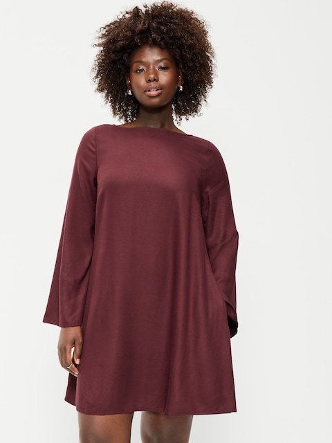 Long-Sleeve Crepe Swing Mini Dress