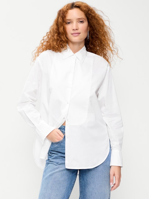 Oversized Tuxedo-Front Button-Down Shirt