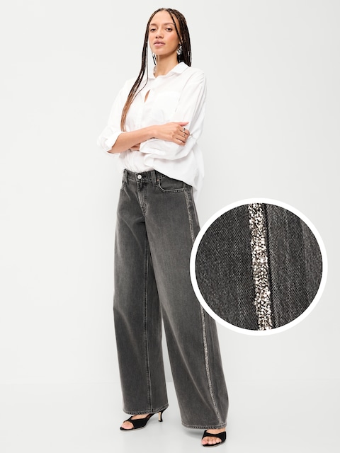 Low-Rise Baggy Wide-Leg Embellished Jeans