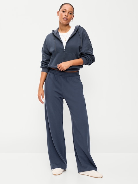 PANTALON EN COTON OUATÉ À JAMBE LARGE ET À TAILLE HAUTE PURCONFORT