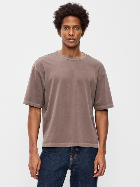 T-SHIRT COURT EN TISSU ÉPAIS TEINT EN PLONGÉE