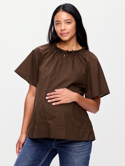 Maternity Ruffle-Collar Popover Top