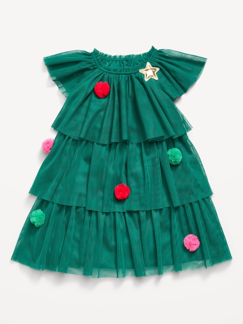 Short-Sleeve Tulle Tiered Dress for Toddler Girls