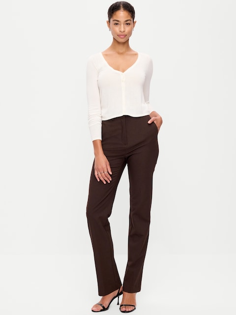 PANTALON À JAMBE DROITE ET À TAILLE TRÈS HAUTE EN SERGÉ