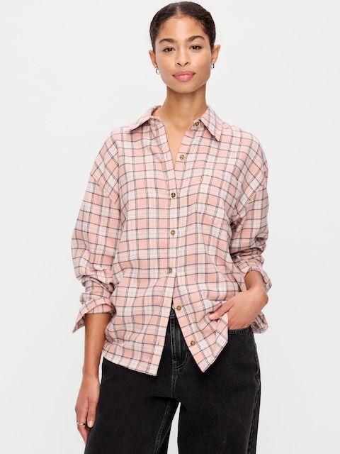 Oversized Button-Down Boyfriend Flannel Shirt