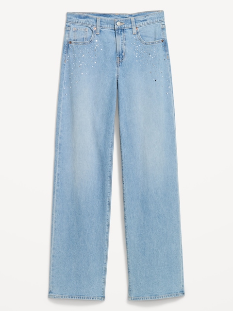 Low-Rise Embellished Loose Jeans